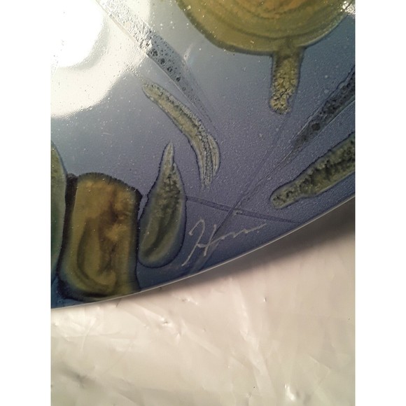 Primitive Art Glass,Wall Hanging, Sheep and Flowers , signed - Picture 5 of 5